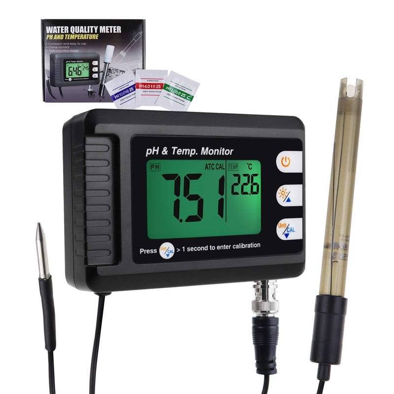 [Australia - AusPower] - Digital Combo pH & Temperature Meter, Aquarium Thermometer pH Monitor with Automatic Calibration Function for Fish Tank Hydroponics Aquaculture Laboratory 