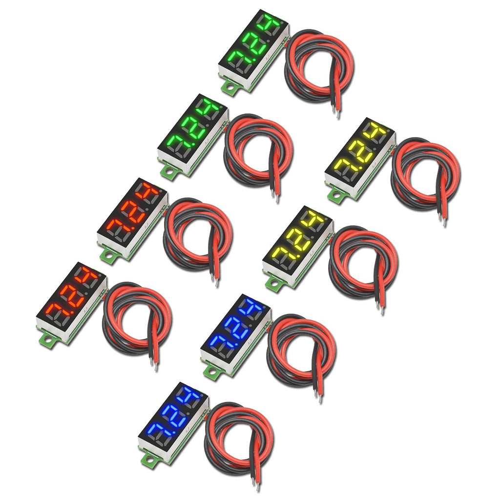 [Australia - AusPower] - Diymore 8pcs Mini Digital Voltmeter 0.28" 2 Wire DC 2.5V-30V Blue/Yellow/Red/Green LED Panel Display Voltage Tester DC Volt Meter (4 Colors) Multicolored 