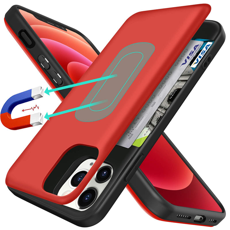 [Australia - AusPower] - ESTPEAK Compatible with iPhone 11 Pro Magnetic Case 5.8",[Hidden Card Holder Wallet Case with Mirror][Built-in Metal Plate Support Magnetic Car Holder][Drop Protection] Phone case-Red Red For iPhone 11 Pro 