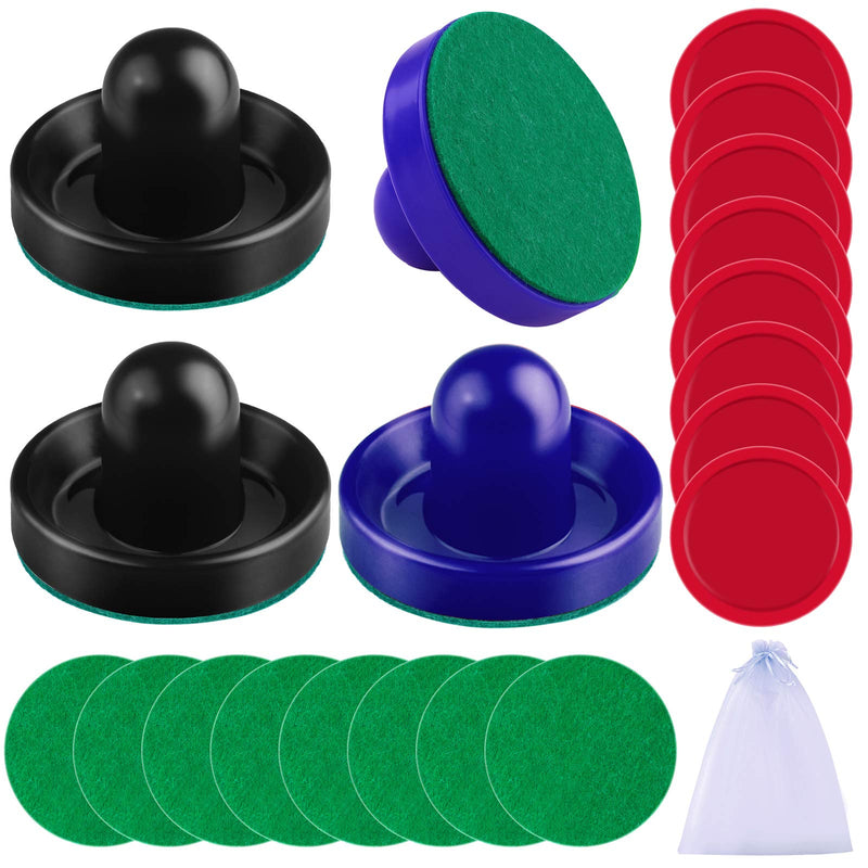[Australia - AusPower] - URATOT Air Hockey Pushers and Air Hockey Pucks Air Hockey Paddles, Goal Handles Paddles Replacement Accessories for Game Tables(4 Pushers, 8 Red Pucks and 8 Green Pads) Black, Royal blue 