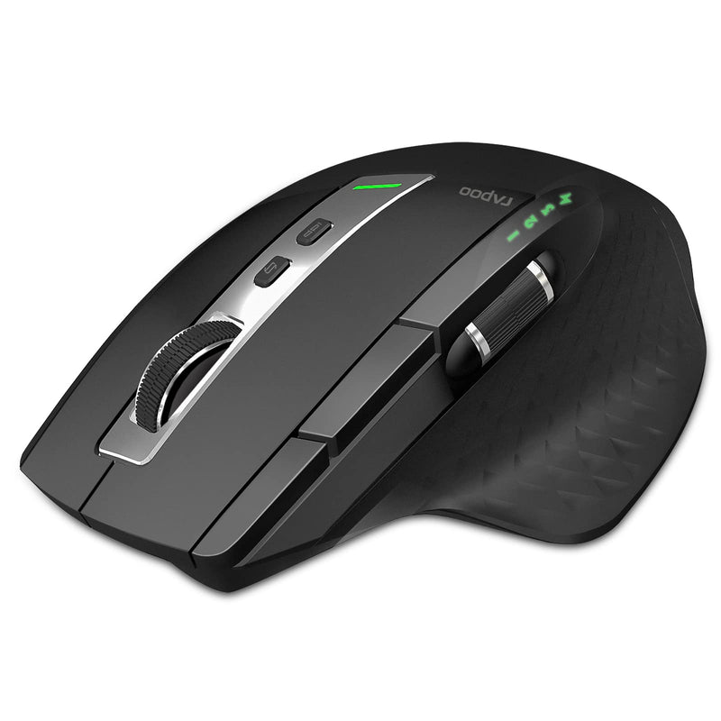 [Australia - AusPower] - Bluetooth Wireless Mouse, RAPOO 4 Adjustable DPI Rechargeable Bluetooth Mouse, Multi-Device (3 Bluetooth+USB) Programmable Ergonomic Mouse with Side Roller, Laser Mouse for Laptop Desktop PC, Black 