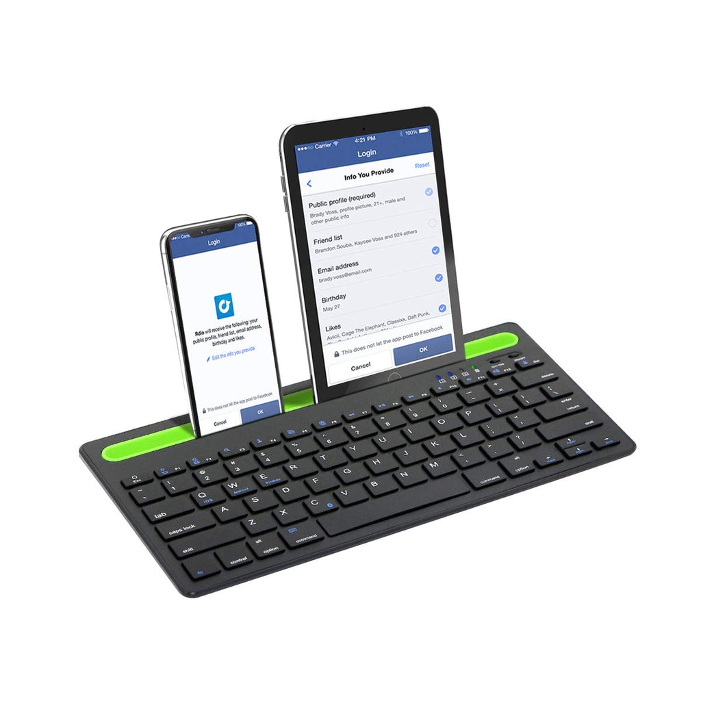 [Australia - AusPower] - RIIEYOCA Multi-Devcie Bluetooth Keyboard, Dual Mode & Rechargeable Slim Wireless Keyboard, Switch to 2 Devices Compatible for iOS/Android/Windows/Desktop/PC/Notebook/Tablet/Smartphones (Black) 