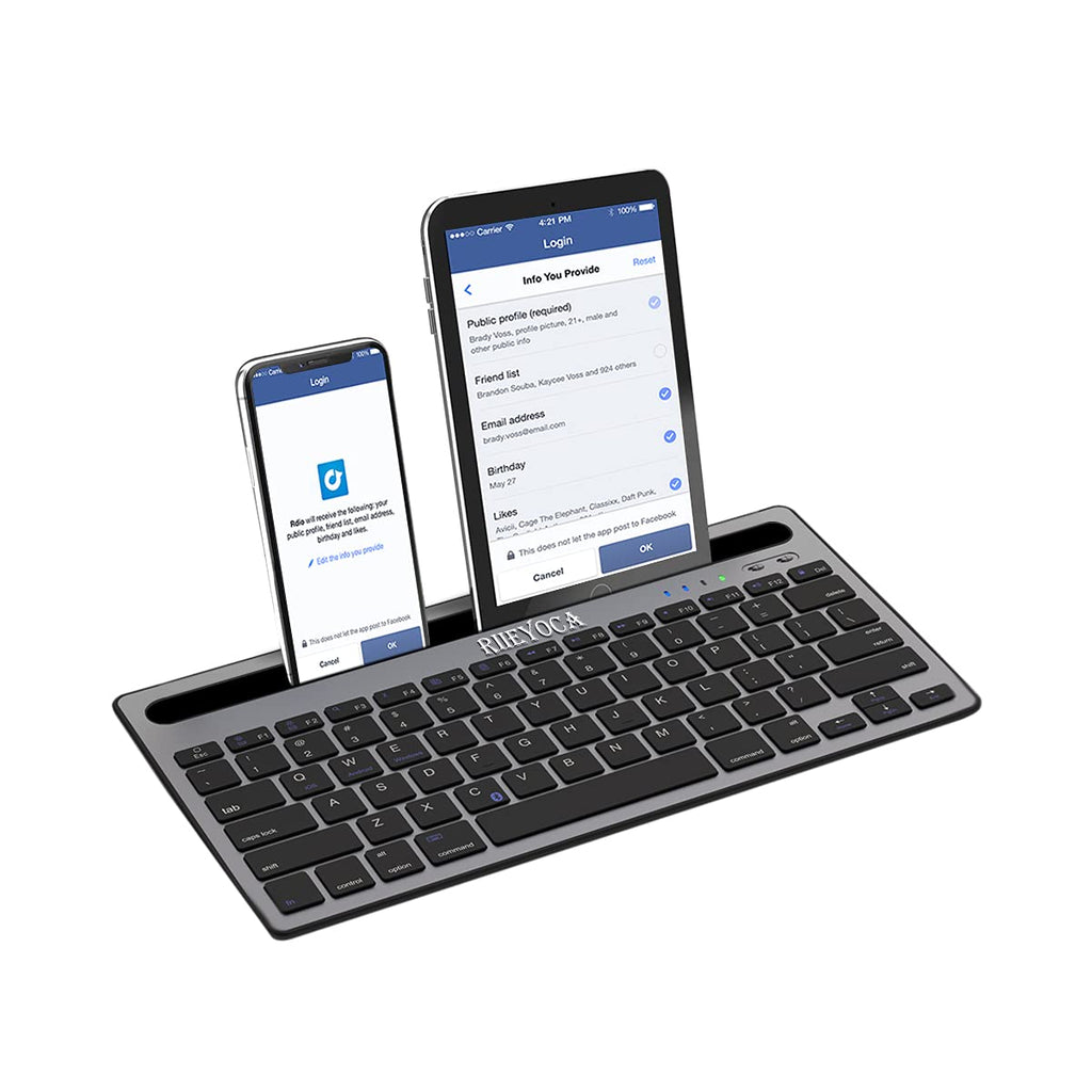 [Australia - AusPower] - RIIEYOCA Multi-Devcie Bluetooth Keyboard, Dual Mode & Rechargeable Slim Wireless Keyboard, Switch to 2 Devices Compatible for iOS/Android/Windows/Desktop/PC/Notebook/Tablet/Smartphones (Iron Grey) 