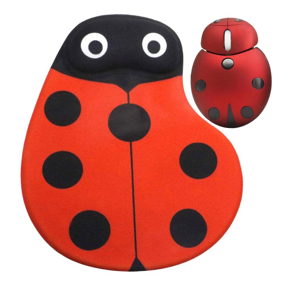 [Australia - AusPower] - Portable Mini Cute 2.4G Wireless Mouse＋Non-Slip Ladybug Mouse pad, Ergonomic Mouse Pad with USB Receiver 3 Buttons Cordless Mouse for PC Mac Laptop Computer Notebook (with Battery) 