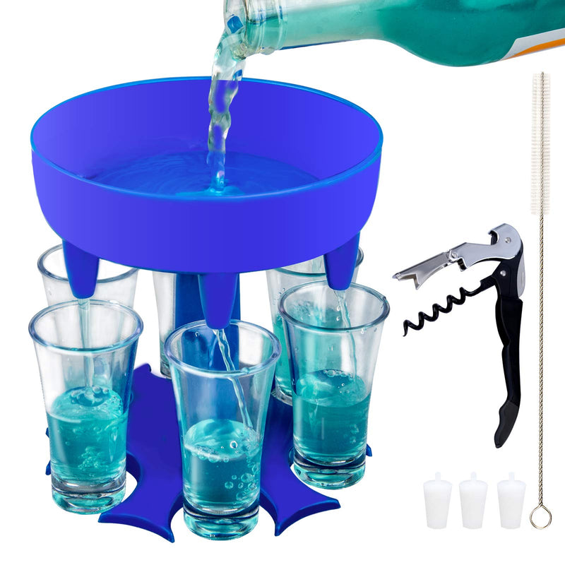 [Australia - AusPower] - 6 Shot Glass Dispenser and Holder -Dispenser For Filling Liquids, Shots Dispenser, Multiple 6 Shot Dispenser, Bar Shot Dispenser, Cocktail Dispenser, Suitable for parties (Blue) 
