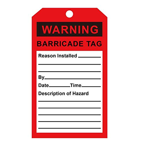 [Australia - AusPower] - Accident Prevention Tag, "Warning Barricade Tag",6.25x3 Inch Unrippable Vinyl Inspection and Status Tags(Pack of 50) 