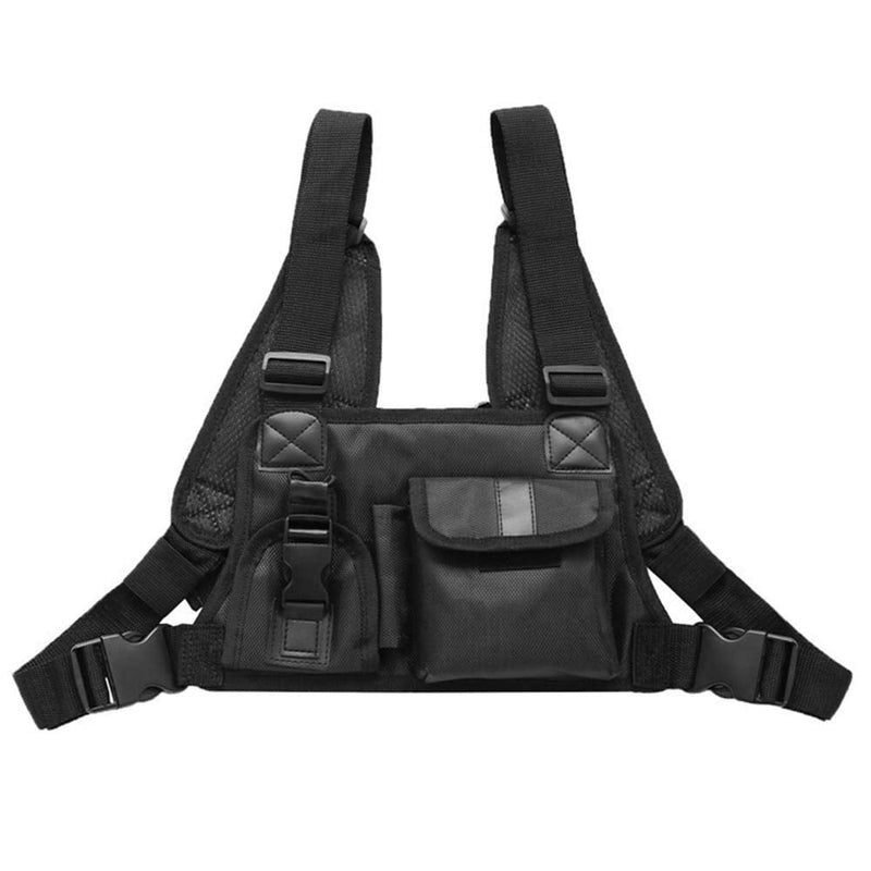 [Australia - AusPower] - Nother Chest Radio Harness 1680D Black Tactical Chest Rig Holster with Front Pouches and Zipper Bag for Universal Walkie Talkies 