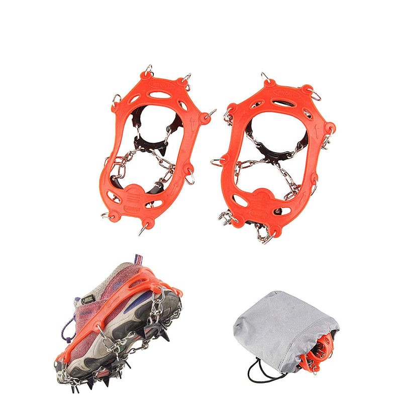 [Australia - AusPower] - LINXGR 11-Spikes Kids Crampons Ice Cleats for Hiking Boots 11 Teeth Anti Slip Microspikes Kids Crampons Small for Hiking Climbing Walking Shoes Unisex, Toddler-Preschool-Gradeschooler-Teens Orange Small for Toddlers/Little Kids 