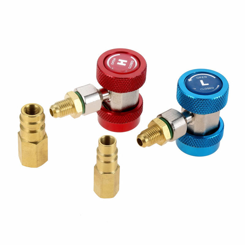 [Australia - AusPower] - gohantee R134A Adapter Fittings Kit, Adjustable R-134A Quick Coupler Connector High Low Side 1/4" Freon Manifold Gauge Hose Connector, with R22 R12 R502 to R134A Conversion Adapter 2Pcs 
