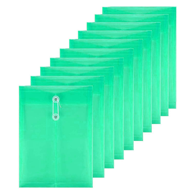 [Australia - AusPower] - 10 Pack Clear Blue Plastic Poly String Envelope with Expandable Gusset, for US Letter/ A4 Size Envelopes with Button String Snap Closure, 1.2 inch Gusset Top Opening(Green) Green 