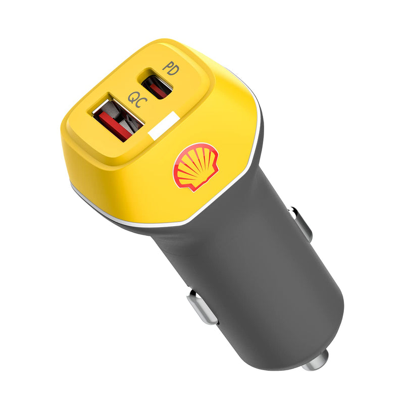 [Australia - AusPower] - Shell Dual USB C Car Charger - Mini Quick USB Power Adapter, 38W 2-Port, 20W PD USB C + 18W QC USB A Fast Charging for iPhone 12/Pro/Max/Mini/Magnet Snap, iPad Air/Mini, Android, and More 
