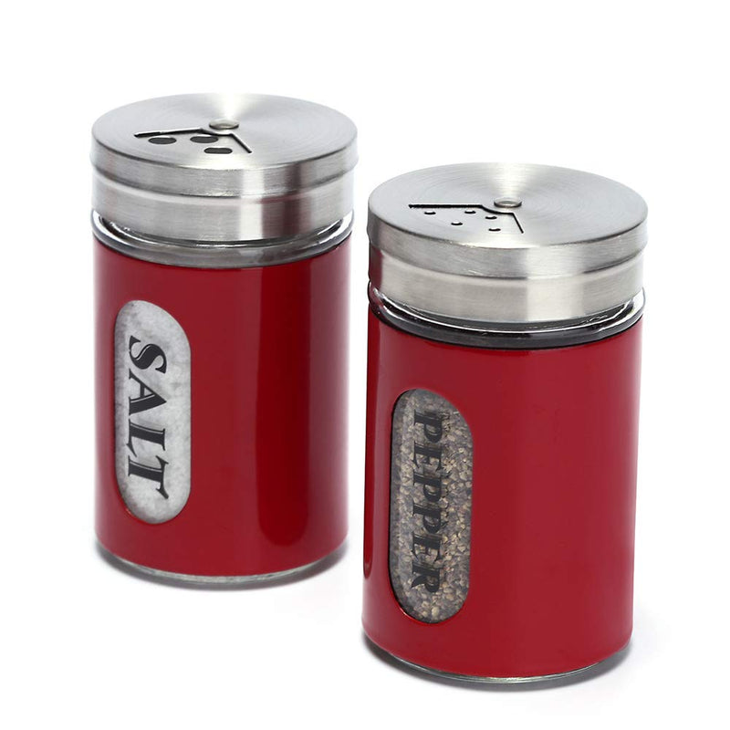 [Australia - AusPower] - Salt and Pepper Shakers Stainless Steel and Glass Set with Adjustable Pour Holes (Red) Red 
