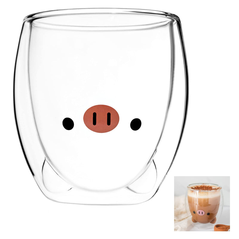 [Australia - AusPower] - Cute Pig Coffee Mug - 3D Animal Double Wall Glass Cup Collection - Use as a Glass Coffee Cup, Tea Cup, Cocktail Cup, or Milk Cup - 12.6oz Cups - Pig Mug (Pig) 