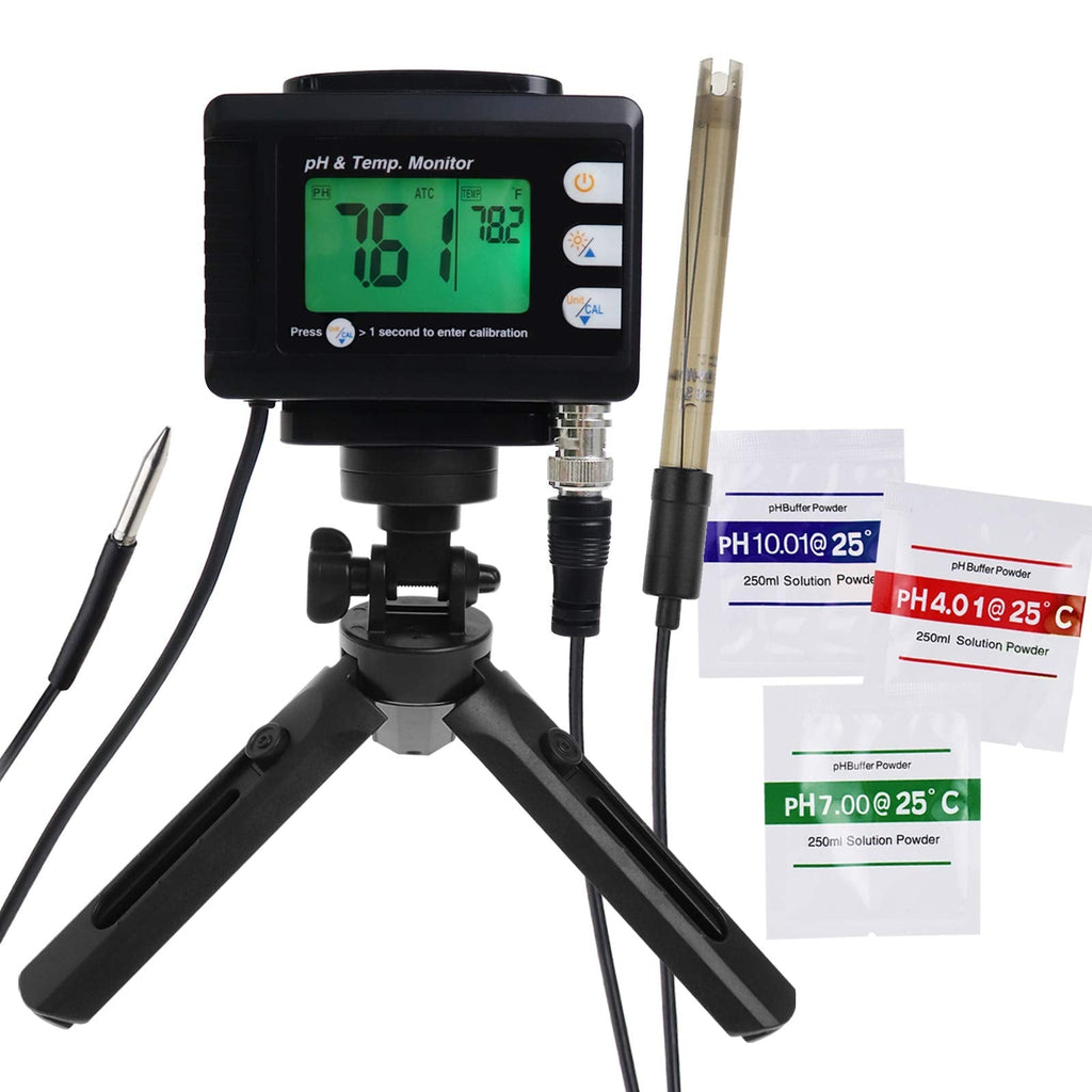 [Australia - AusPower] - pH Monitor Water Quality Monitor pH&Temp Meter with ATC and Automatic Calibration Function, pH Tester for hydroponics Aquarium Water(Tripod Included) pH & Temp Monitor 