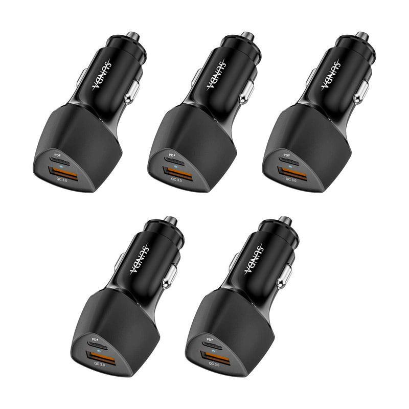 [Australia - AusPower] - (5pack) SUNDA USB C Fast Car Charger 36W Dual Ports PD&QC3.0, Cell Phone Automobile Chargers, for Apple Smart-Phones and Android Car Charger, Compatible with iPhone 12/12 Pro/Max/12 Mini/iPhone 11 5pack 