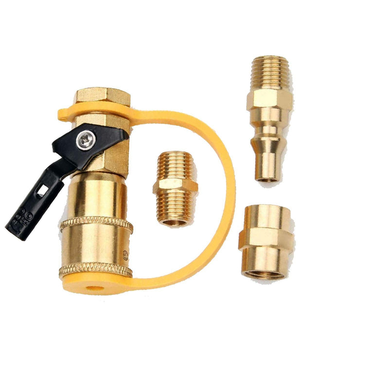 [Australia - AusPower] - 4 Pieces RV Propane Quick Connecting Adapter 1/4 Inch Shutoff Valve and Full Flow Plug for Propane Hose Hex Nipple Coupling Coupler Air Hose Fitting Brass Pipe Fitting 1/4 x 1/4 Inch NPT Female Pipe 