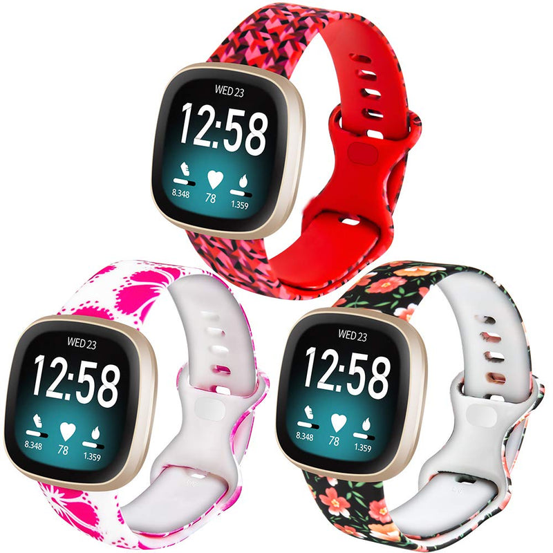 [Australia - AusPower] - Compatible with Versa 3 / Sense Bands for Women and Men,Soft Silicone Sports Bands Replacement Wristband for Versa 3 / Sense Smart Watch 3 Pack (L, Red diamond + pink flower + black flower) Large 