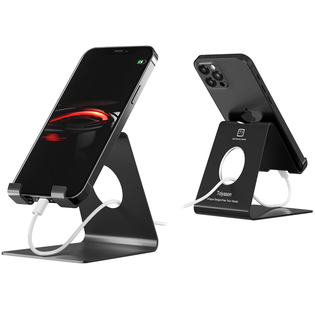 [Australia - AusPower] - Cell Phone Stand, Toiyason Desk Phone Holder, Cradle, Dock, Compatible with All 4-8inch Phones, Office Kitchen Traveling Accessories T1 Black 