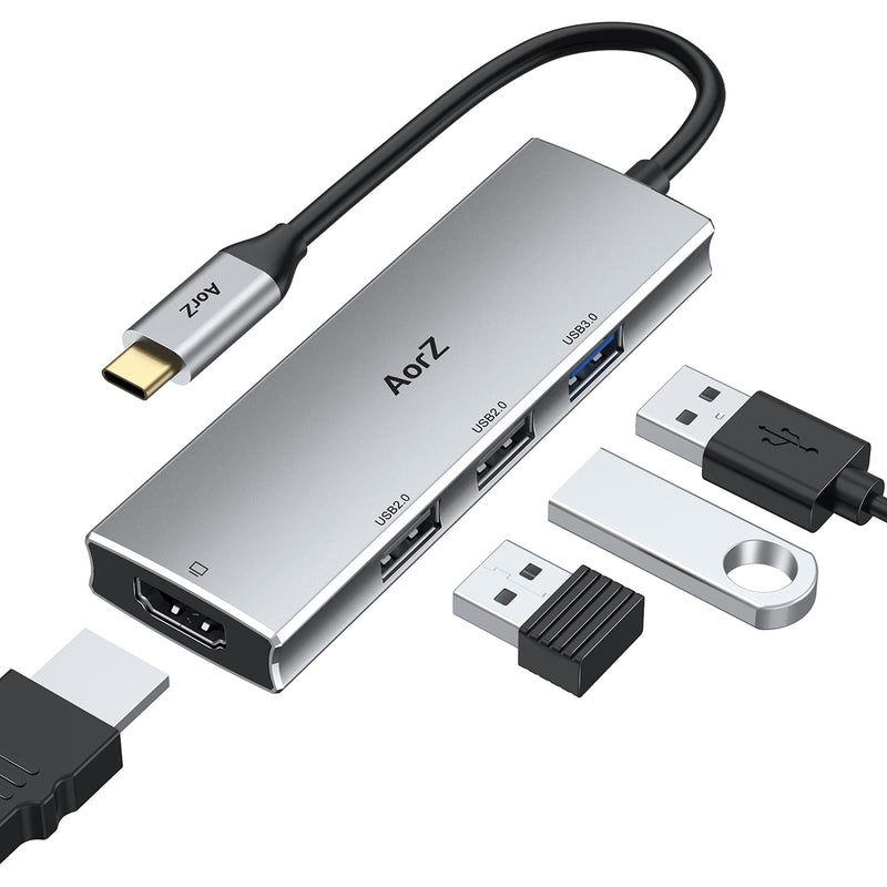[Australia - AusPower] - USB C Hub HDMI Adapter, USB C to USB Hub AorZ USB C Dongle 4 in 1 Type C Hub with 4K HDMI, USB 3.0 USB 2.0 Port for MacBook/Pro/Air (Thunderbolt 3)/iPad pro/Air and Type C Devices Grey 