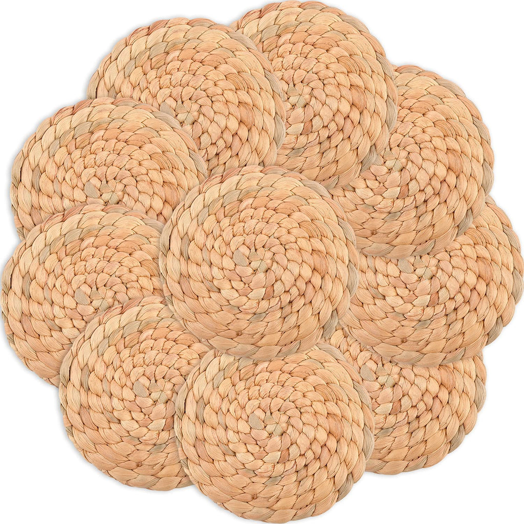 [Australia - AusPower] - 10 Pcs Water Hyacinth Coasters for Coffee Table, Boho Coasters for Drinks Funny, Drink Coaster Made by 100% Natural Seagrass Use as Cool Coasters, Cup Coasters, Table Coasters, Desk Coaster, 3.9 in 
