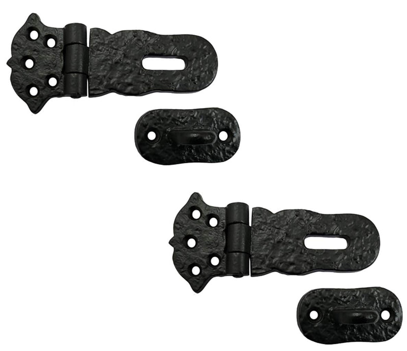 [Australia - AusPower] - Adonai Hardware"Paran" Heavy Duty Antique Cast Iron Safety Locking Hasp and Staple(4" x 2 Pack, Matte Black) for Vintage Pirates Treasure Chest, Trunks, Wooden Jewelry Box, Cases, Furniture and Sheds 4 Inch x 2 Pack Matte Black Powder Coated 