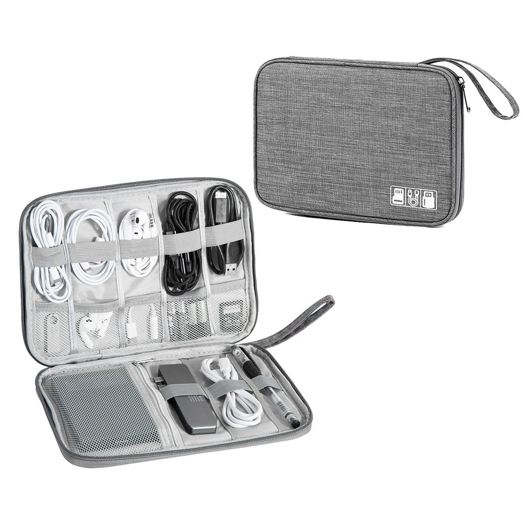 [Australia - AusPower] - Electronic Organizer, Portable Cord Organizer, Travel Waterproof Electronic Storage Bag, for USB Cables, Chargers, Hard Drives, SD Cards and More Gray 