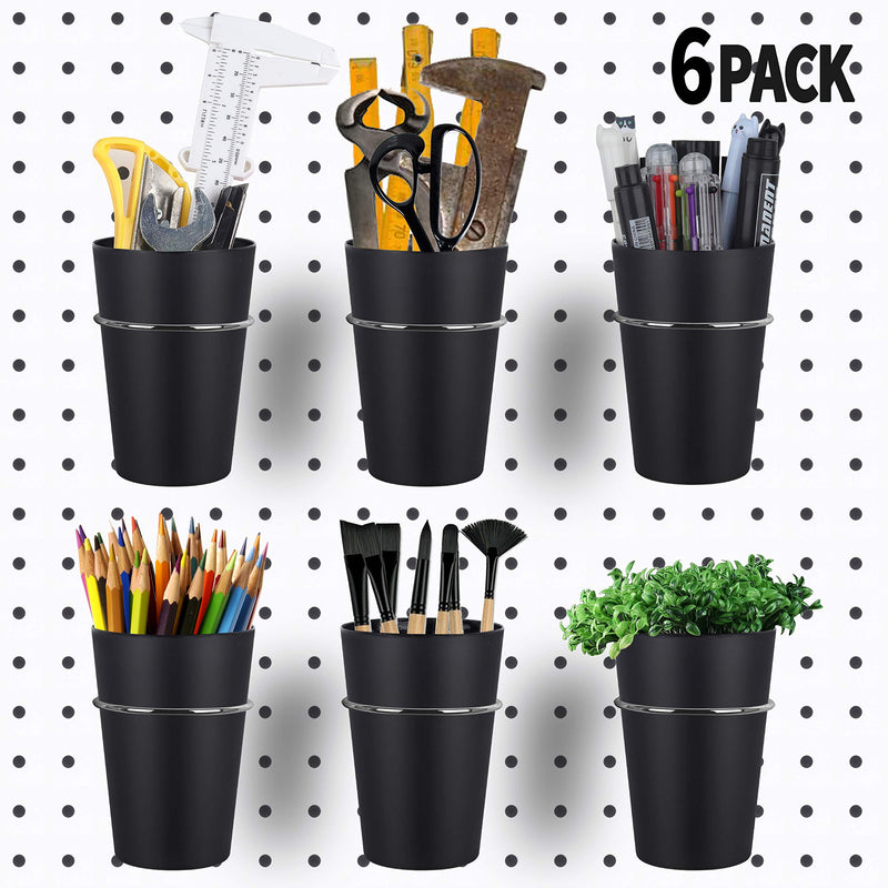 [Australia - AusPower] - 6 Sets Pegboard Hooks with Pegboard Cups, Ring Style Pegboard Bins with Rings, Pegboard Cup Holder Accessories for Organizing Storage (Black) Black 