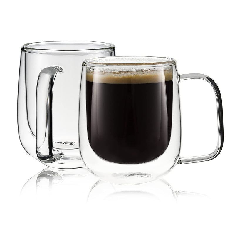 [Australia - AusPower] - Double Wall Insulated Glasses Espresso Cups with Handle [2-Pack,10 Oz] Clear Glass Coffee Mug Set for Cappuccino Tea Latte Beverage, Glasses Heat Resistant Dishwasher Microwave Safe 10oz 