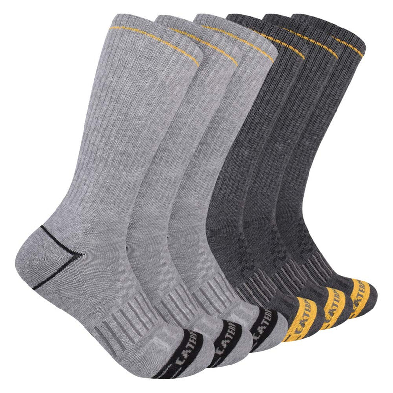 [Australia - AusPower] - Caterpillar Men's Half Cushioned Crew Socks X-Large Light Grey/Heather Grey (6 Pack) 