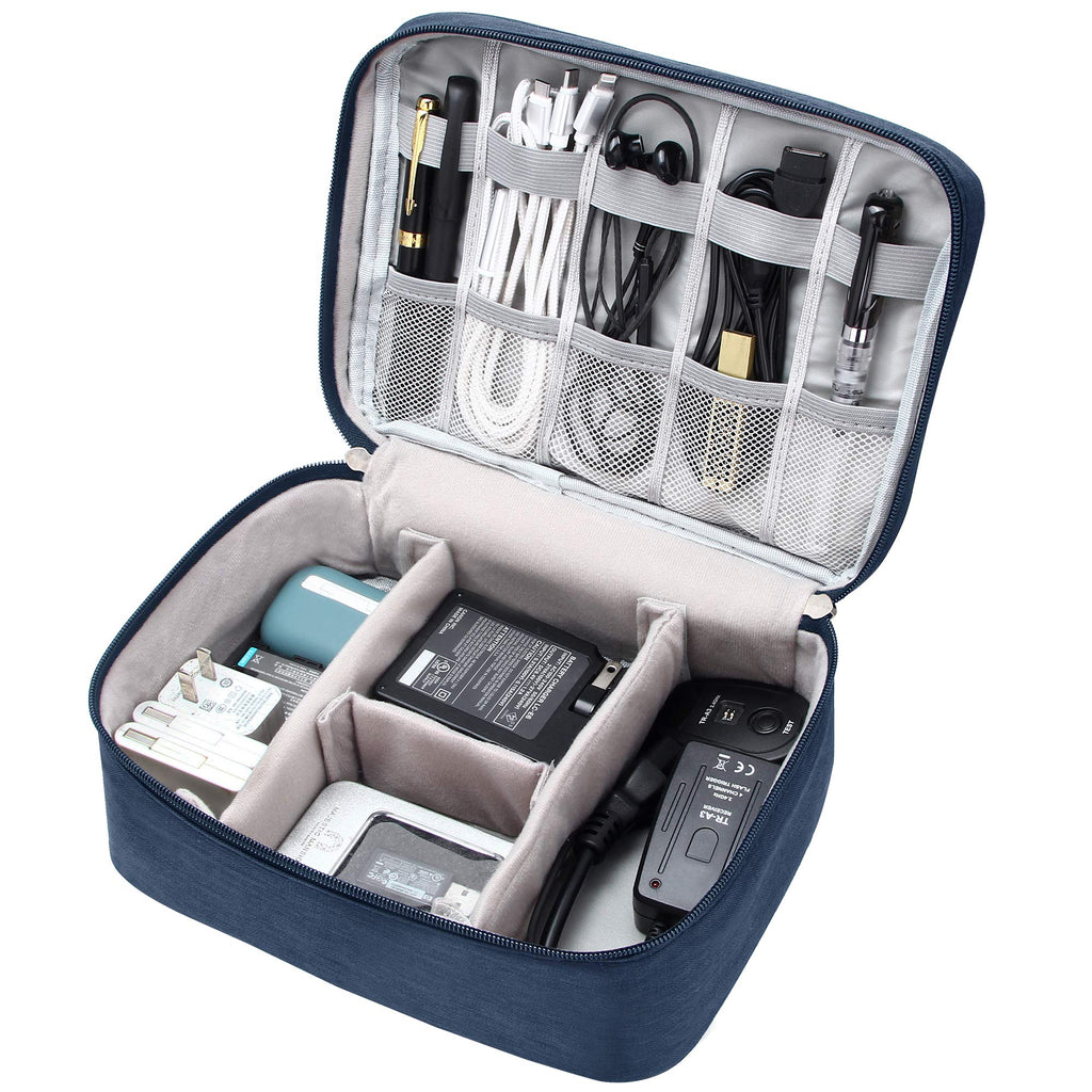 [Australia - AusPower] - Electronics Organizer Travel Universal Cable Organizer Bag Waterproof Electronics Accessories Storage Cases for Cable, Charger, Phone, USB, SD Card, Hard Drives, Power Bank, Cords Navy Blue 