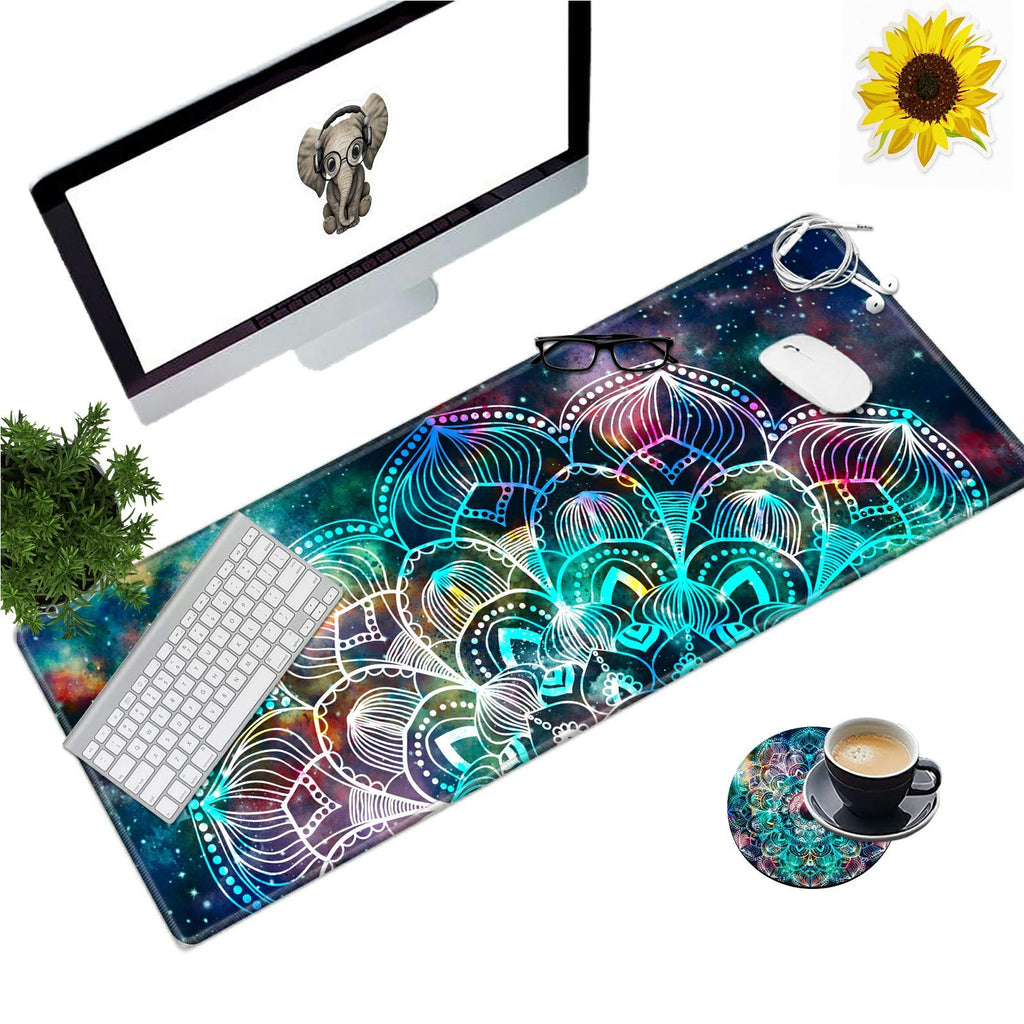 [Australia - AusPower] - Large Gaming Mouse Pad with Stitched Edges, Desk Pad Protector, Computer Keyboard Mouse Mat Non-Slip Cute Desk Decor for Home/Office/Study Accessories+ Coaster and Stickers, Mandala Art 