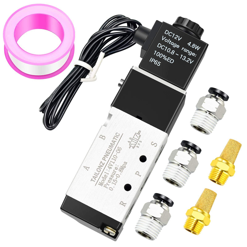 [Australia - AusPower] - TAILONZ PNEUMATIC 1/8"NPT Solenoid Valve 4V110-06 12V/24V/110V/220V Single Coil Pilot-Operated Electric 2 Position 5 Way Connection Type DC12V 