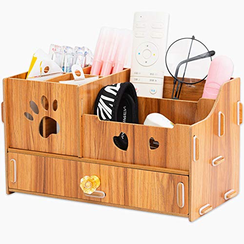 [Australia - AusPower] - Ayane Home Office Desk Organizer with Drawer，Supplies Caddy with Pen Holder and Storage Baskets for Desk Accessories, File Organizer and Desktop Stationary（501-Cherry Color） 