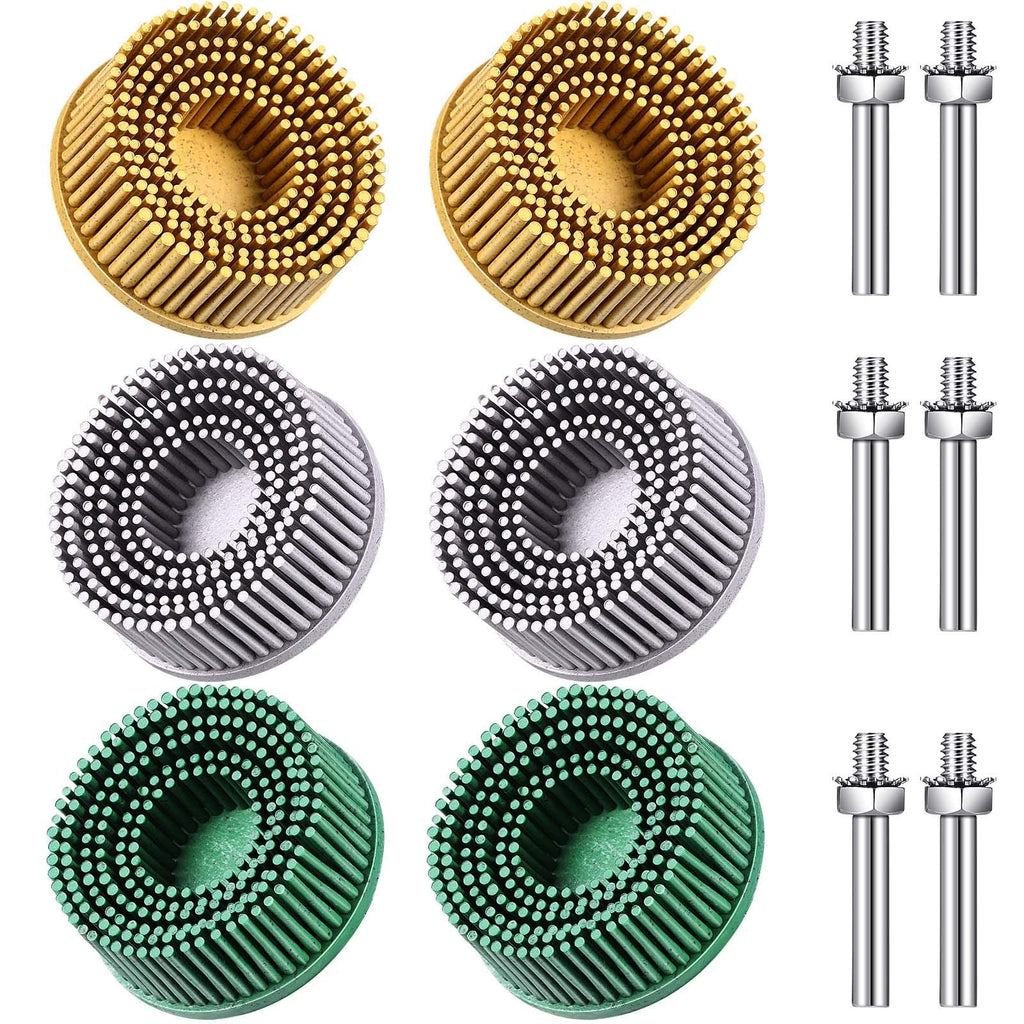 [Australia - AusPower] - 6 Pieces 2 Inch Bristle Disc Grit Abrasive Bristle Disc 50# 80# 120# with 1/4 Inch Shank Attachment Abrasive Coating Removal Disc for Metal 