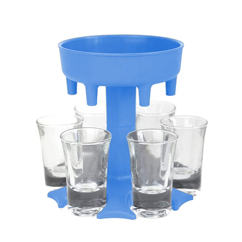 [Australia - AusPower] - Blue 6 Shot Glass Dispenser and Holder - Including 6 Glasses Alcohol Dispenser Drink Beverage Dispensers for Party, Juices, Tequila, Vodka, Wine, Liquid Pour Portable Dispensers For Parties Blue 