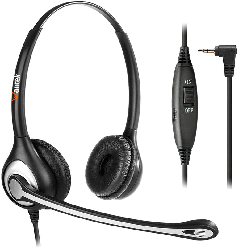 [Australia - AusPower] - Phone Headset with Microphone Noise Cancelling & Volume Controls, 2.5mm Telephone Headset Compatible with Polycom Panasonic AT&T Vtech Uniden Office Cordless Phones, Clear Chat, Ultra Comfort Black 