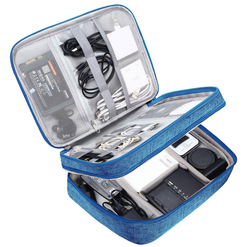 [Australia - AusPower] - Electronic Bag Travel Cable Accessories Bag Waterproof Double Layer Electronics Organizer Portable Storage Case for Cable, Cord, Charger, Phone, Adapter, Power Bank, Kindle, Hard Drives Sky Blue 