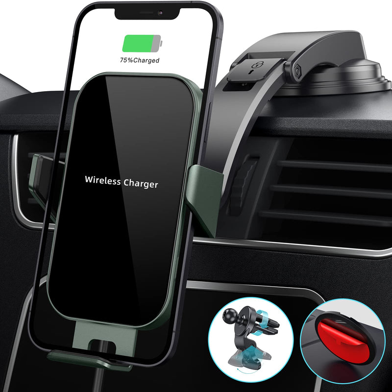 [Australia - AusPower] - 15W Metal Frame Wireless Car Charger Ennuts Auto-Clamping Qi Fast Charge Wireless Car Charger Mount Dashboard Air Vent Phone Holder Compatible for iPhone 13 Pro Max/12/12 Pro/11/XS/8, Samsung S21/20 