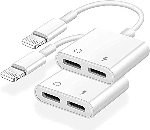 [Australia - AusPower] - [Apple MFi Certified] Dual 2in1 Lightning Headphone Audio & Charger Adapter Splitter for iPhone iPad,2 Pack iPhone Headphone Adapter Compatible for iPhone 13/12/11/XS/XS Max/XR/X/8/8plus/7/7 Plus/iPad Lightning Audio + Lightning Charge 