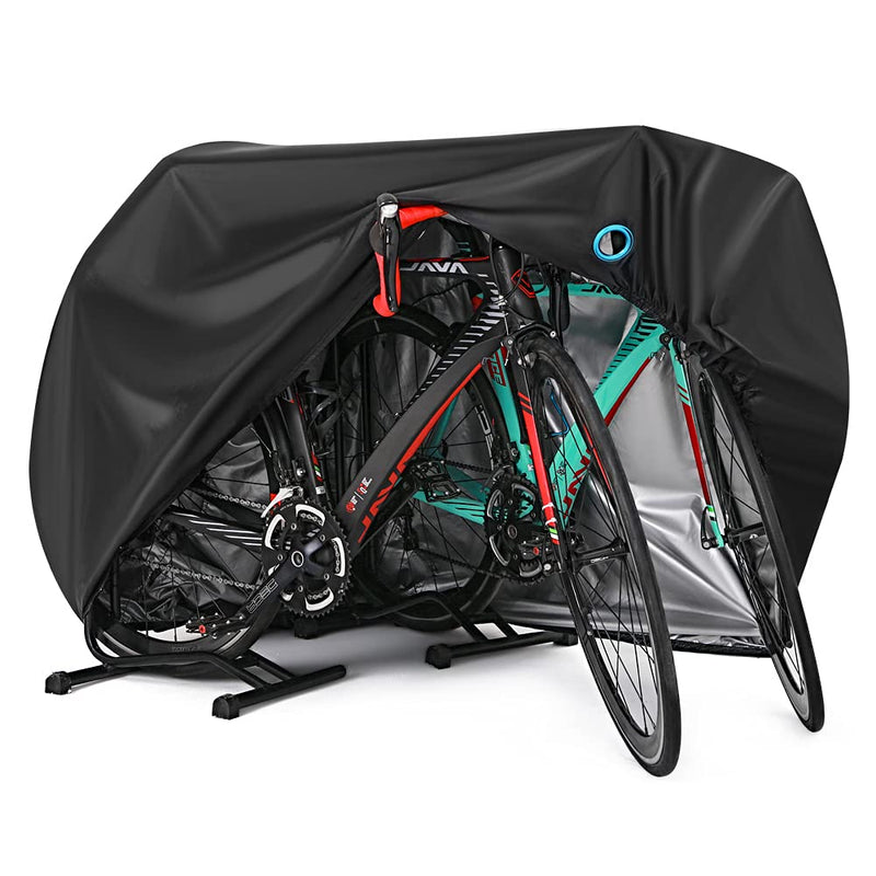 [Australia - AusPower] - Bike Cover for 2 or 3 Bikes Outdoor Waterproof Bicycle Covers Rain Sun UV Dust Wind Proof with Lock Hole for Mountain Road Electric Bike Heavy Duty Bikes Black 