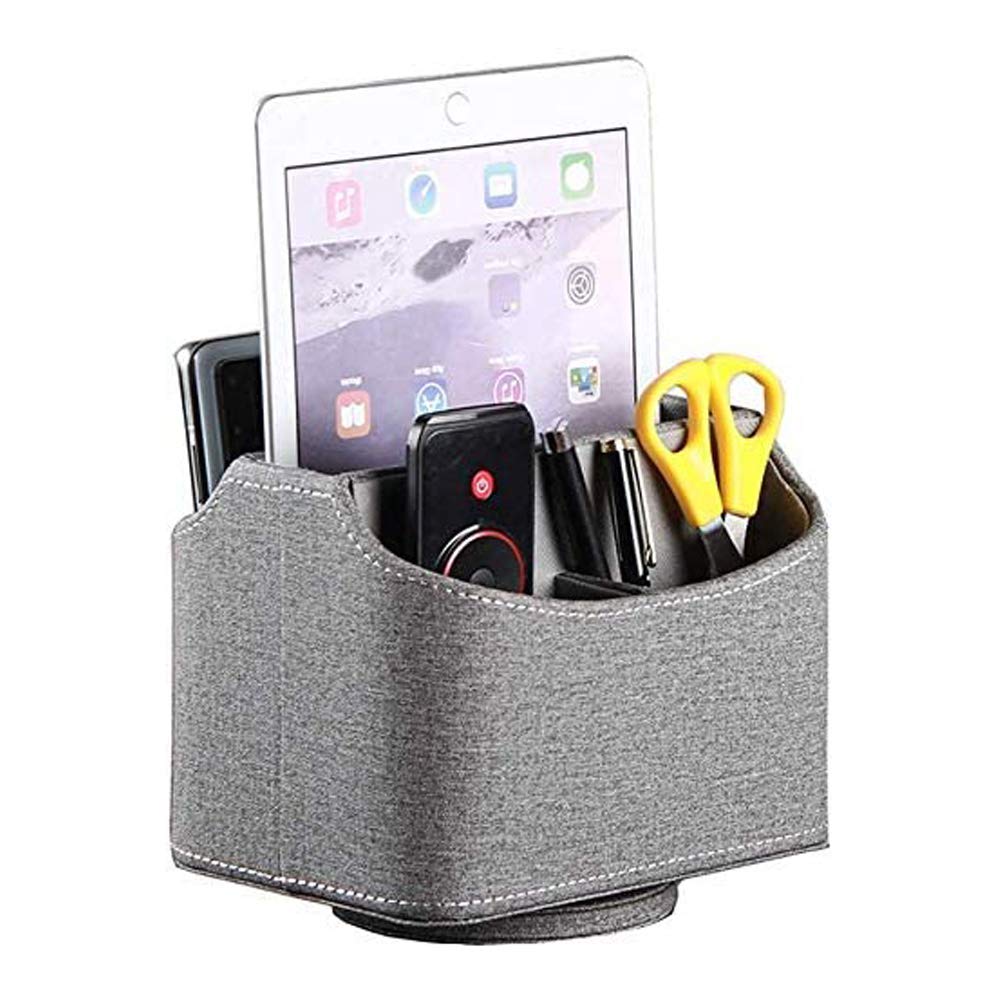 [Australia - AusPower] - Desktop multifunctional leather pen holder, business office stationery storage box with business card pen holder, leather desk storage box with 4 compartments, card/pen/pencil/cell phone holder office supplies holder, desktop remote control, home and d... 