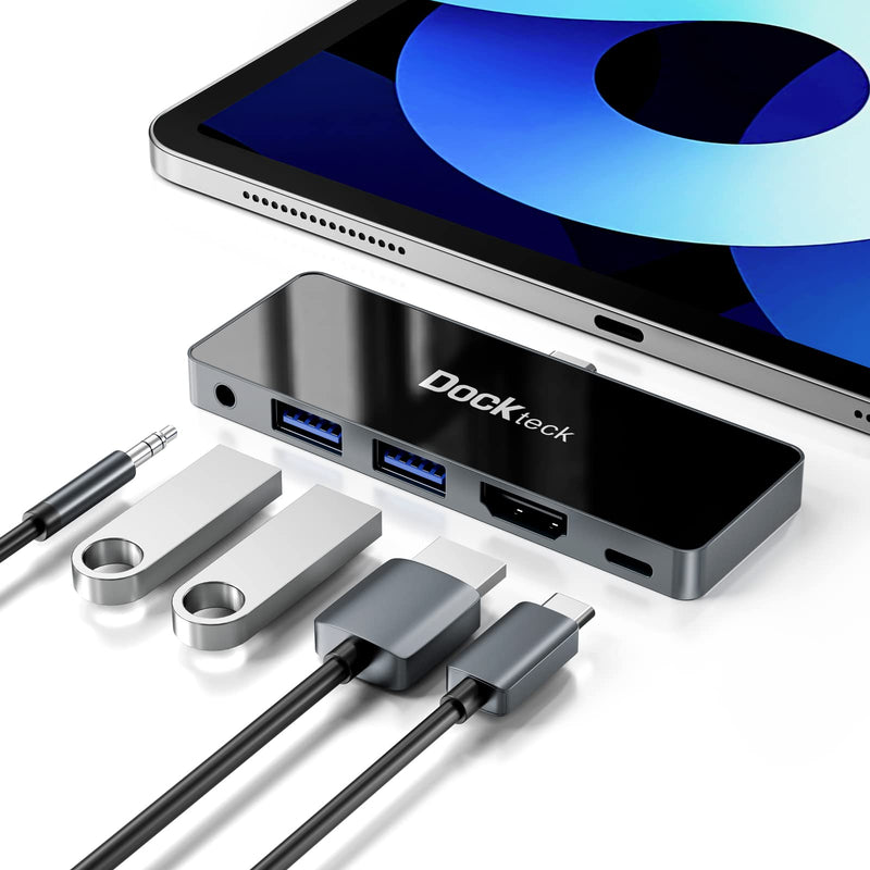 [Australia - AusPower] - iPad USB C Hub Adapter, Dockteck 5 in 1 Dongle with 4K@60Hz HDMI, Type C to 3.5mm Audio Headphone Jack, 100W PD and 2 USB 3.0, for iPad Pro 2021 2020 M1/12.9/11, iPad Air 5/4, iPad Mini 6 Accessories 