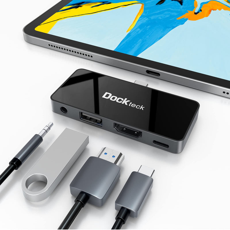[Australia - AusPower] - USB C Hub Adapter for iPad Pro 2021 2020 2018 11 12.9 / iPad Air 4 10.9 iPad mini6 Dockteck 4 in 1 iPad Pro USB-C Hub with 100W Power Delivery, 4K@60Hz HDMI Port, USB 2.0 Port and 3.5mm Headphone Jack 
