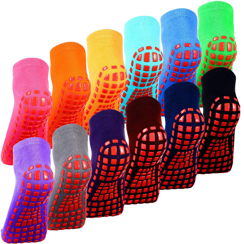 [Australia - AusPower] - 12 Pairs Non Slip Yoga Socks with Grips Women Anti-Skid Socks Sticky Grippers Socks for Pilates Ballet Barre Yoga Bright Color 