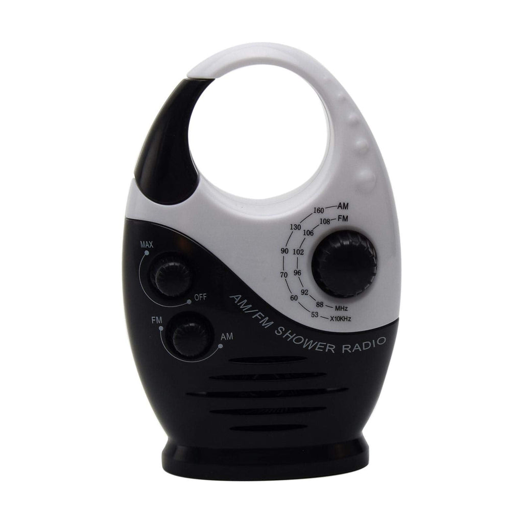 [Australia - AusPower] - EMVANV Waterproof Shower Radio, Portable Hanging Splash Proof Mini AM/FM Radio Speaker with Top Handle Adjustable Volume for Bathroom Outdoor Use Black and White 
