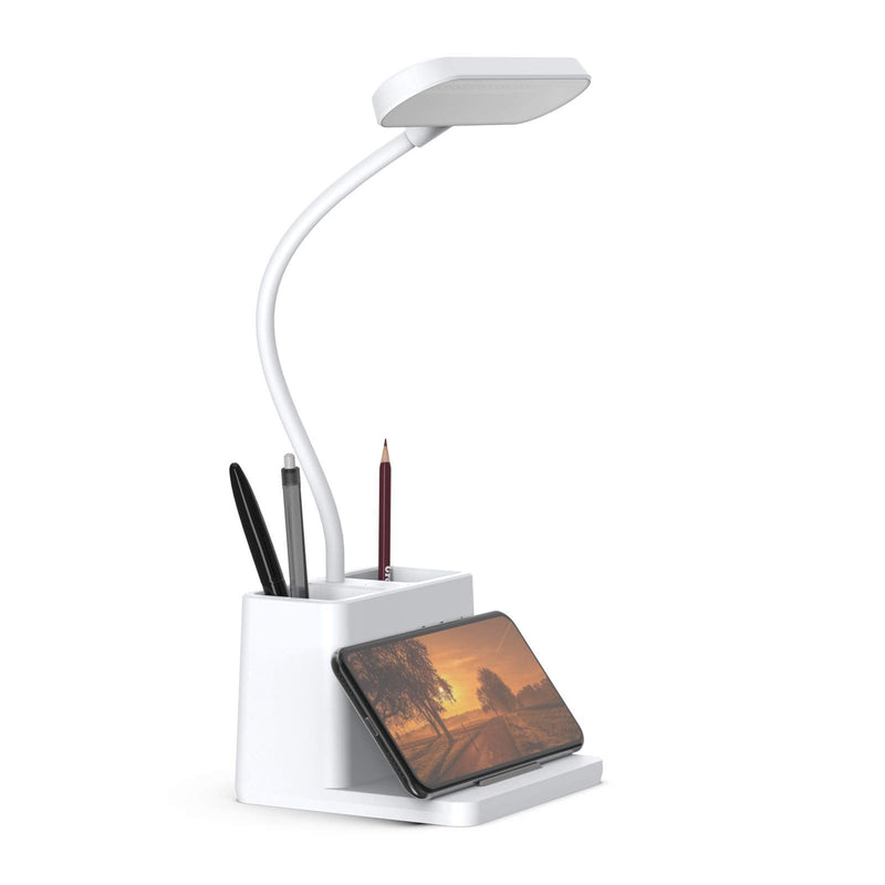 [Australia - AusPower] - LED Desk Lamp with Pen Holder, AXX Desk Light for Computer/Desktop - White, Rechargeable, Eye-Caring, Flexible Gooseneck - Bedside Table Lamp for Reading, Small Study Lamp for Kids, Home, Office, Dorm 