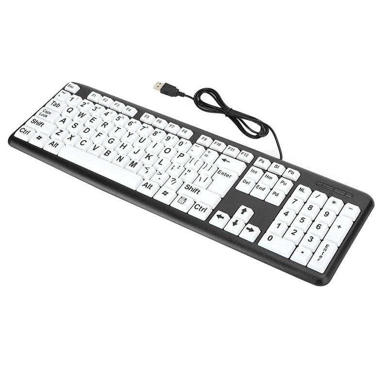 [Australia - AusPower] - Zopsc-1 Wired USB Wired Keyboard USB Keyboard Low Vision Keyboard Black Computer Keyboard with White Large Print Keys(Black) 