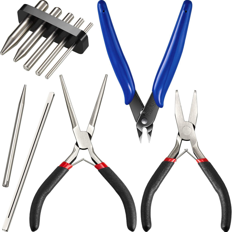 [Australia - AusPower] - 10 Pieces Metal DIY Model Tool Sets Tab Edge Cylinder Cone Shape Bending Assist Tools and Nozzle Pliers Flat Nose Pliers Needle Nose Pliers for 3D Metal Jigsaw Puzzles Assembly 