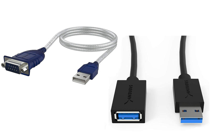 [Australia - AusPower] - Sabrent USB 2.0 to Serial (9-Pin) DB-9 RS-232 Converter Cable, Prolific Chipset + 22AWG 10 Feet USB 3.0 Extension Cable 