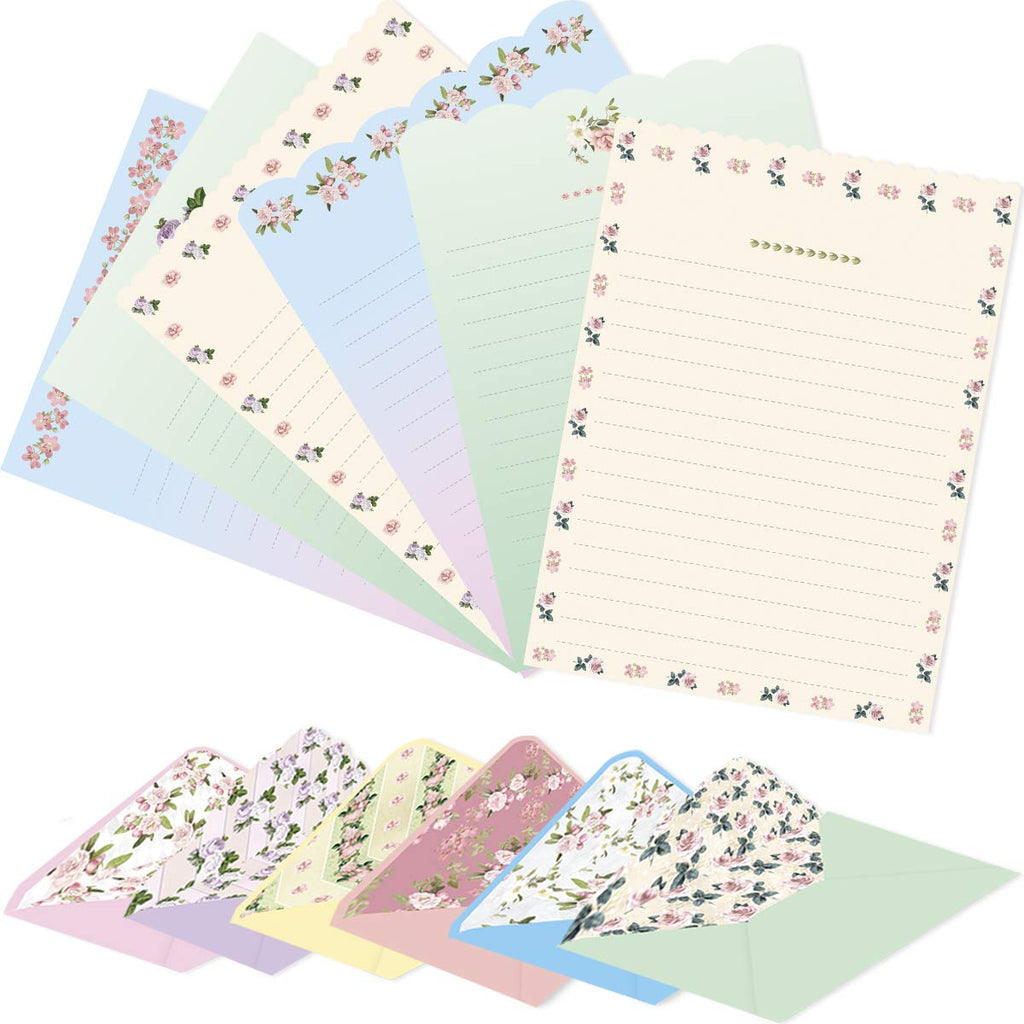 [Australia - AusPower] - Stationery Paper and Envelopes Set 48 PCS Letter Writing 24 PCS Envelopes Floral Stationary for School 7.1 x 5.2 